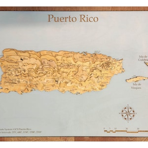 Puerto Rico Wood Engraved Map