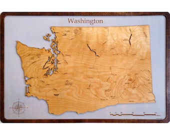 Washington Map Handmade Gift Wood Wall Art - Vintage Travel Home Decor