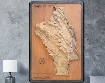 Napa Valley, CA Wood Engraved Map — Vintage Wall Art Home Decor