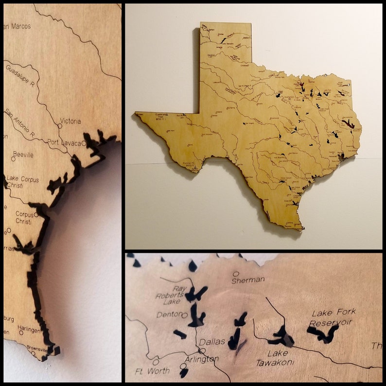 Texas Wood Map Engraved Wood Map Etsy