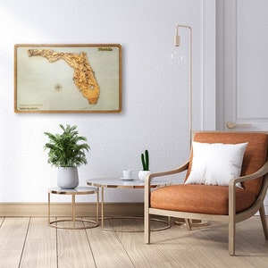Florida Wood Engraved Map Handmade Gift Wood Wall Art - Vintage Travel Home Decor