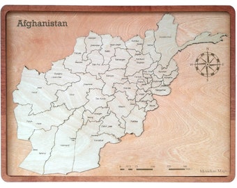 Afghanistan Wood Map: Engraved Vintage Wall Art