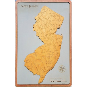 New Jersey Wood Engraved Map