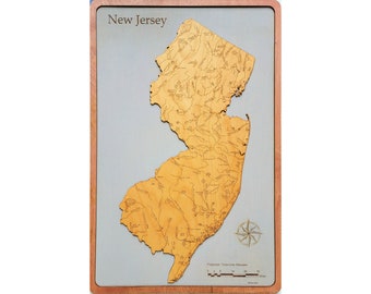 New Jersey Wood Engraved Map