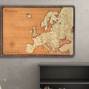 Europe Wood Map Handmade Gift Wall Art - Vintage Travel Home Decor