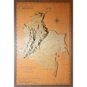 Colombia Wood Engraved Map