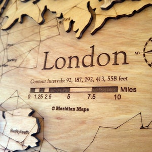 London UK Wood Map Handmade Gift Wall Art - Vintage Travel Home Decor