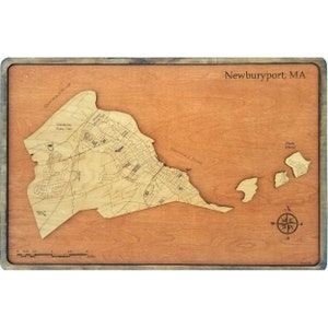 Newburyport, MA Map Handmade Gift Wood Wall Art - Vintage Travel Home Decor