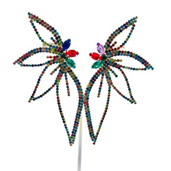 Jade - Statement earrings, rhinestone earrings, multicolor earrings, butterfly earrings, large earrings, red earrings, blue earrings