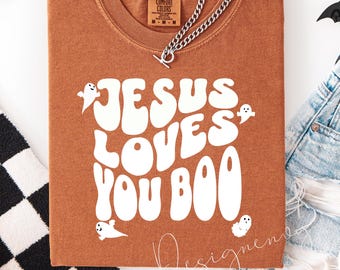 Jesus Loves You Boo Christian Shirt, Distressed Ghost Faith Tshirt, Halloween Fall Comfort Colors Tee