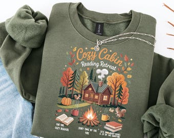 Cozy Cabin Reading Retreat Sweatshirt | Fall book Tshirt | Cozy Autumn Readers Sweatshirt, Gift For Book Lover