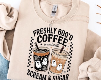 Halloween Comfort Colors Tee, Freshly Boo'd Coffee Ghost Shirt, Funny Halloween Coffee Lovers Sweatshirt, Cute Ghost Shirt