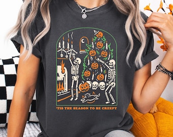 Tis The Season Skeleton Tshirt | Funny Skeleton Vintage Holiday Tee | Comfort Colors® Witch T-shirt | Halloween Gift For Women