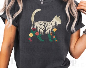 Floral Cat Shirt, Forest Cat Shirt, Nature Cat Lover Shirt, Botanical Cat Tee, Cottagecore Cat Shirt, Cat Lover Gift