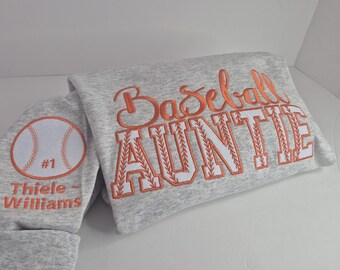 Custom Baseball Auntie Embroidered Sweatshirt, Personalized Baseball Mom Crewneck, Glitter Baseball, Team Mom Gift