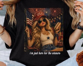 Funny 4th of July Shirt, I'm Just Here For The Wieners Tee, Patriotic Hot Dog Shirt, USA Girl Graphic Tee, Summer BBQ Shirt