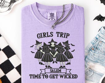 Embroidered Witch Girls Trip Halloween Sweatshirt / Wiccan Bat Style |  Comfort Colors Tee | Embroidered Halloween Witchy Tee