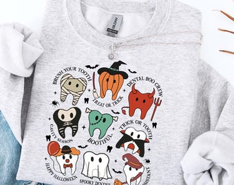 Halloween Dental Officer Shirt, Dental Hygienist Tee, Funny Halloween Sweatshirt, Spooky Dentist Shirt