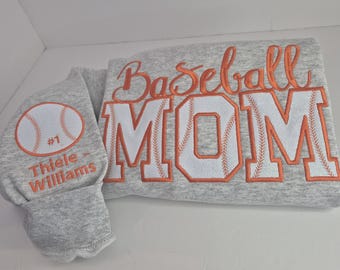 Custom Baseball Mom Embroidered Sweatshirt, Personalized Baseball Mom Crewneck, Glitter Baseball, Team Mom Gift