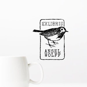Ex Libris Stamp, Vintage Bird Bookplate, Book Bird, Robin Bird Book Stamp, Booklovers Gift - JB203