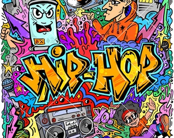 Hip Hop Graffiti Art Illustration | Urban Doodle Vector (digital