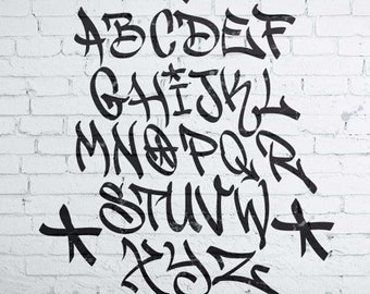 Alfabeto vectorial estilo graffiti a mano - AI, EPS, SVG, tipografía callejera, fuentes de graffiti de arte urbano