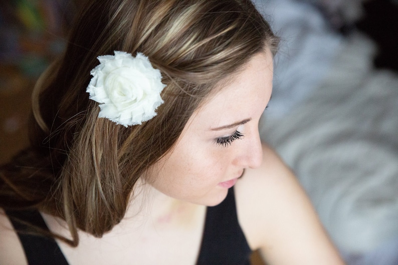 Gift for Teen Daughter Ivory Shabby Flower Hair Clip Cream Floral Christening Barrette for Baby Girl Photo Shoot Prop for Toddler