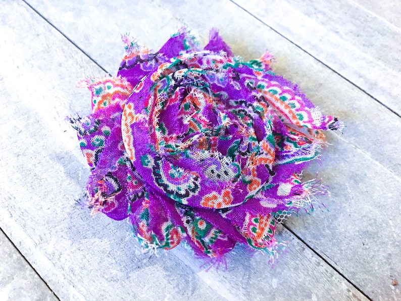Purple Paisley Flower Hair Clip Floral Accessory for Elastic Headband Gift for Country Girl Violet Bandanna Pattern Barrette