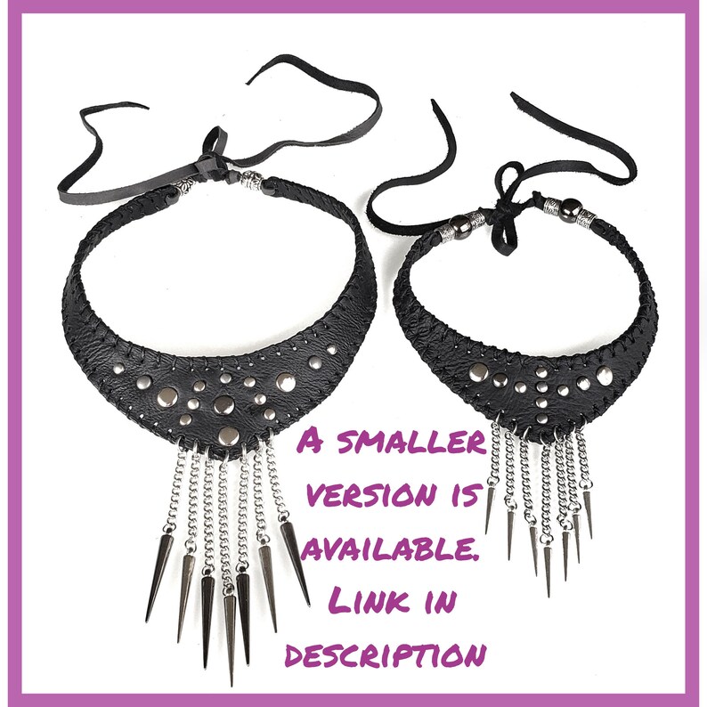 exclusive design layered spikes necklace spiked black leather choker leather necklace w spikes Black leather choker w chains and spikes