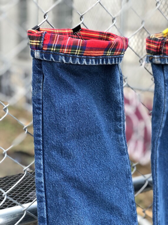jeans with plaid lining