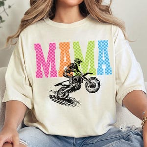 Motocross Mama Comfort Colors® Shirt, Colorful Checkered Dirt Bike Mom Tee, Moto Mom Race Shirt, Motocross Graphic Tee, Motocross Mom Gift