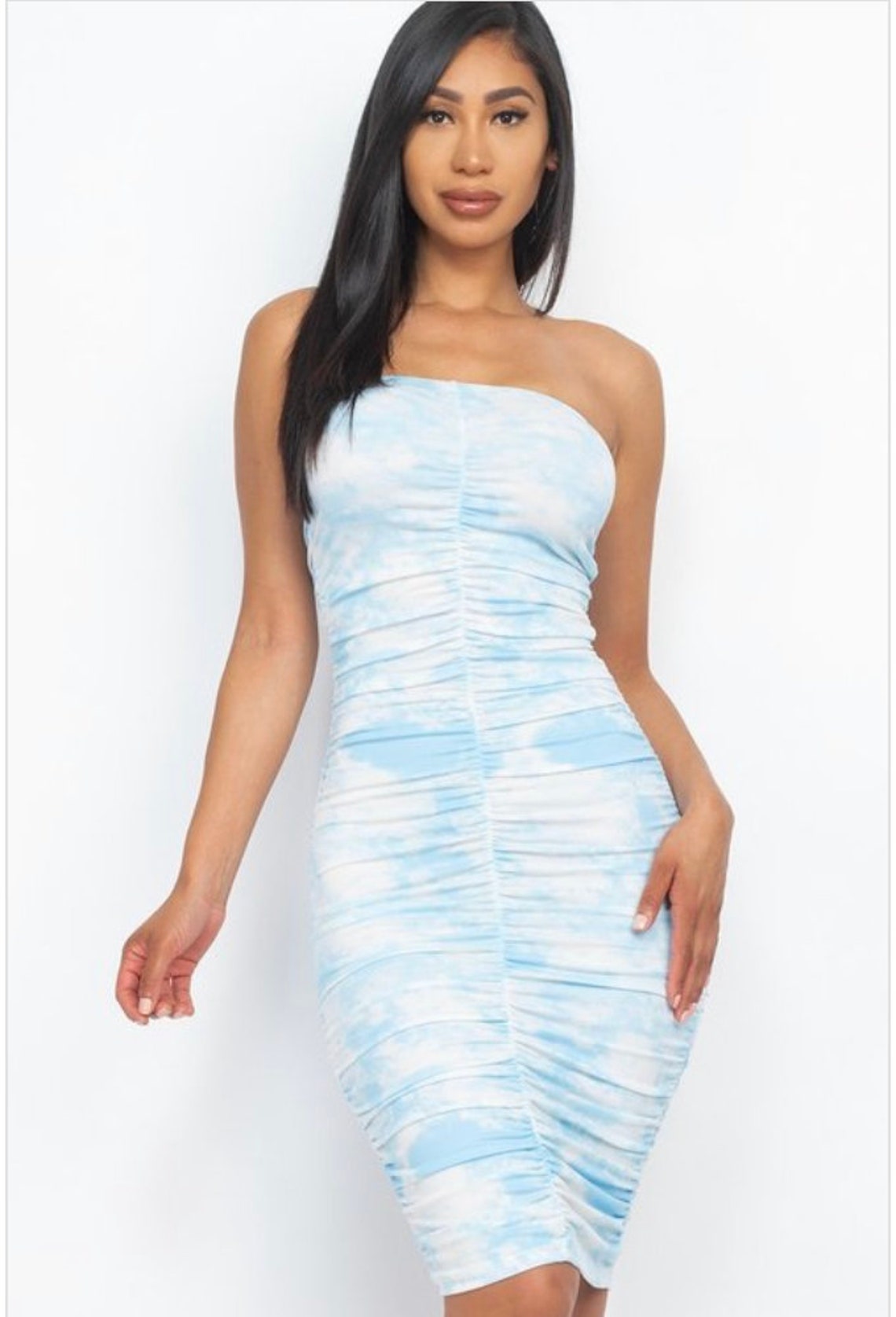 Blue Tie Dye Dress Strapless Blue Dress Strapless Tight Etsy