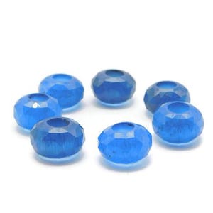 AAA Simulated Blue Cats Eye Quartz Handmade Rose Cut European Bracelet Big Hole Beads,Large Hole Beads,  Spacer Beads 8x14mm 5 Pcs, 5mm Hole
