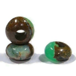 Natural Green Opal, Handmade Smooth Rondelle Shape Big Hole Beads 8x14mm Size, European Bracelet Beads, Jewelry Making Gemstone, 5mm Hole