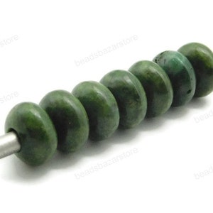 Natural Green Jade, Handmade Smooth Rondelle Beads, Big Hole Beads, Large Hole Beads, 8x14mm, Beads Supplies, 5mm Hole, 5 Piece