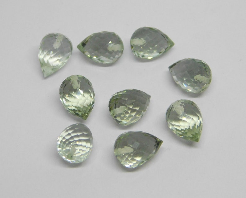 FD-60 Natural Green Amethyst Faceted Handmade Teardrops Shape Fat Side Drill 7x10mm Perfect For Earring 3 Matched Pair