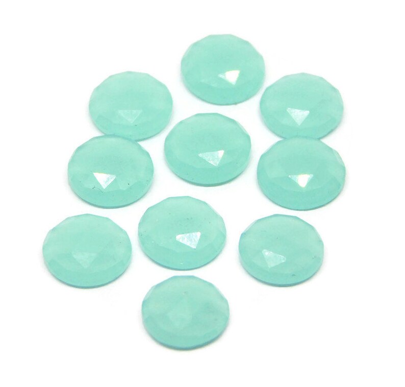 RC-10 5 Pieces Aqua Quartz Round Flat Back Rose Cut Size 8x8x3mm Round Cabochon European Bracelet Rose Cut Charms-