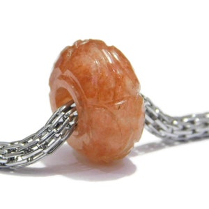 Natural Orange Aventurine,Handmade Carved Rondelle Big Hole Beads, 8x14mm Size, European Bracelet Fit Charms Beads, Jewelry Making, 5mm Hole