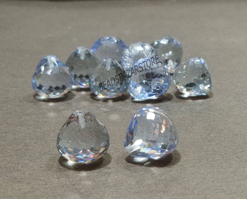 AAAA Sky Blue Topaz Hydro Quartz Faceted Handmade Onion Shape Top Half Drill 12x12mm 10 Piece Perfect For Earring 5 Matched Pair