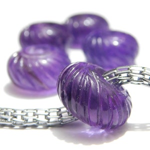 Natural Purple Amethyst Gemstone, European Bracelet Fit Charms Beads, Big Hole Beads, 8x14mm Size, Melon Carved Rondelle Beads, 5mm Hole