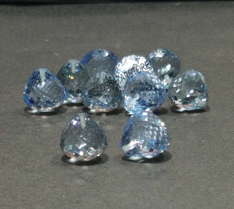 AAAA Sky Blue Topaz Hydro Quartz Faceted Handmade Onion Shape Top Half Drill 12x12mm 10 Piece Perfect For Earring 5 Matched Pair