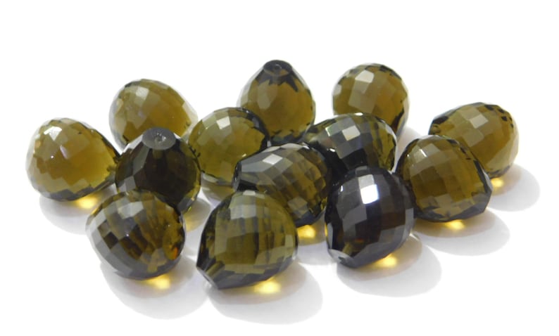 Natural Gemstone Smoky Quartz Faceted Handmade Teardrop Top Half Drill Loose Beads 10x13mm Perfect For Earrings 3 Matched Pair