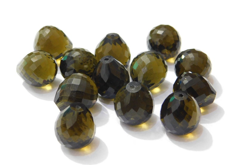 Natural Gemstone Smoky Quartz Faceted Handmade Teardrop Top Half Drill Loose Beads 10x13mm Perfect For Earrings 3 Matched Pair