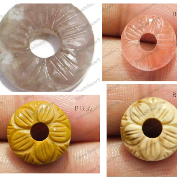 Lapidolite naturelle, Quartz cerise, Jaspe jaune, Jaspe zébré naturel, Perles en forme de beignet, Perles rondes grands trous sculptées à la main, Perles d'espacement-12 mm-25 mm