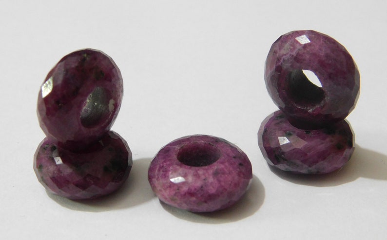 FD-177 Natural Ruby Faceted Handmade Rondelle Shape European Charms Beads-Big Hole Beads 8x14mm 5 Pieces