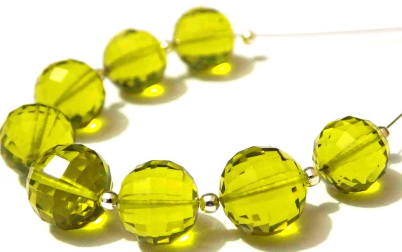 AAAA Lime Green Hydro Quartz Step Cut Handmade Round Ball Beads 8mm-18mm Straight Full Drill 12 Piece 6 Matched Pair Each Strand