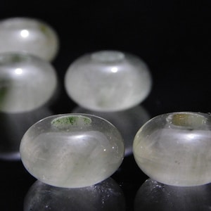 Natural Green Rutiled Quartz By Handmade Smooth European Rondelle Big Hole Beads-Bracelet Fit Charms Beads 8x14mm 5mm Hole-5 Piece