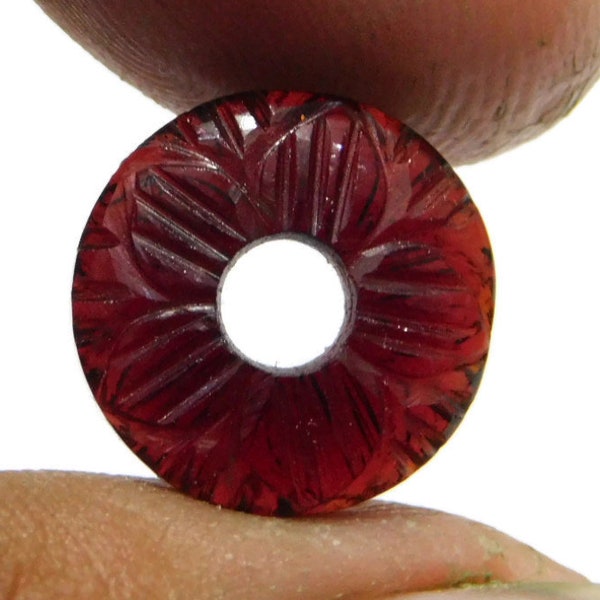 Rote Granat-Quarz-Donut-Perlen, runde Perlen, runde große Lochperlen, kreisförmige runde Spacer-Perlen, handgefertigte geschnitzte Perlen 2 Stück 12–25 mm