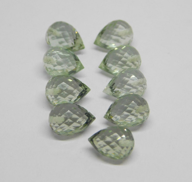 FD-60 Natural Green Amethyst Faceted Handmade Teardrops Shape Fat Side Drill 7x10mm Perfect For Earring 3 Matched Pair