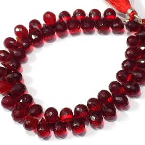 Cuarzo hidro rubí rojo AAA, facetado, pulido, forma de lágrima, cuentas briolette, fabricación de joyas, suministros de joyería, tira de 6 x 9 mm a 8 x 12 mm (8 pulgadas)